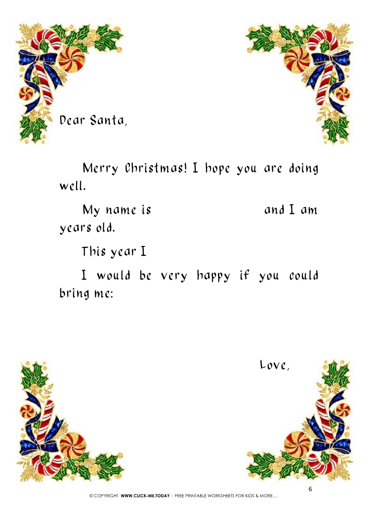 Printable Vintage ready letter to Santa template 6